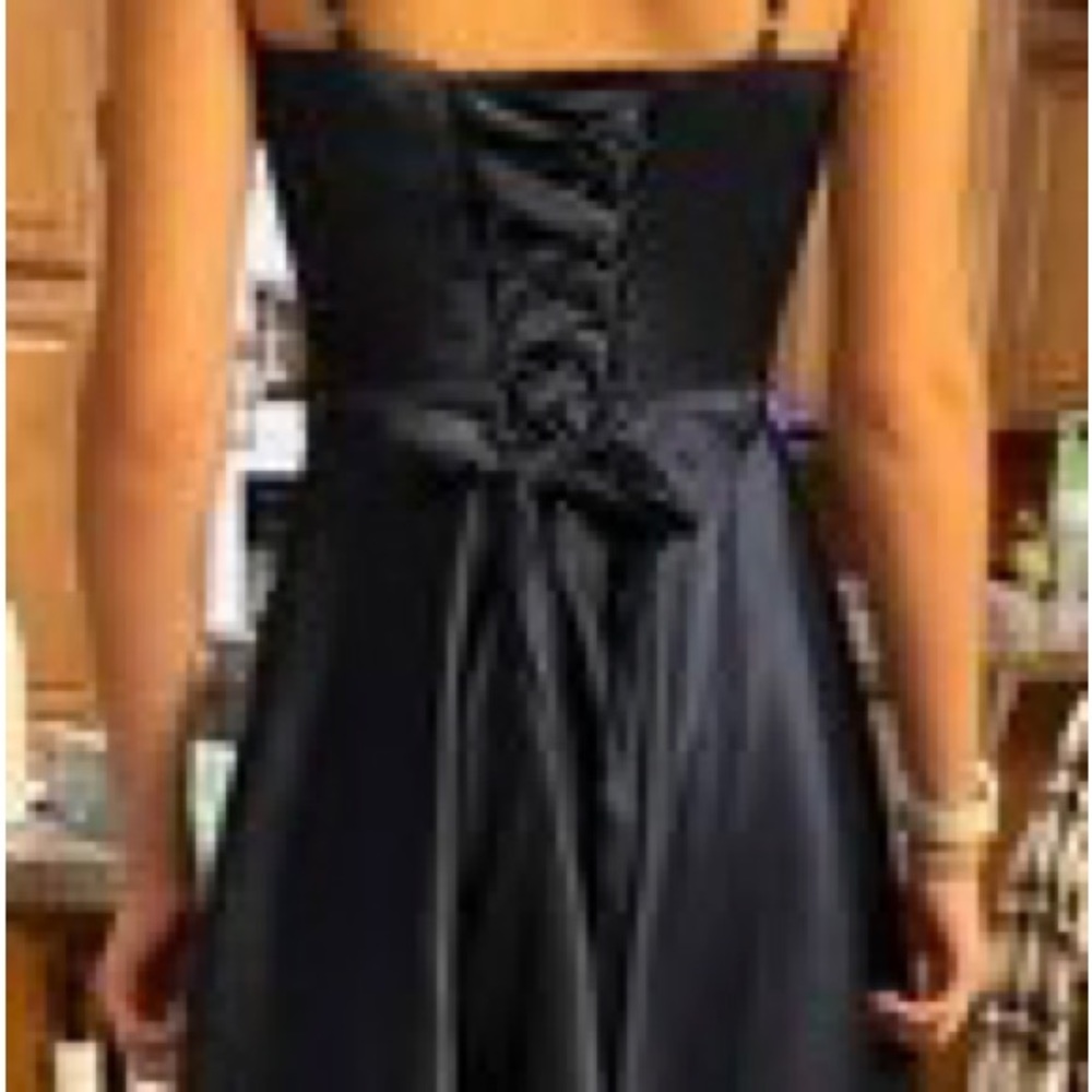 Women's navy blue Spaghetti Strap formal Dress Long with Pockets - Satin - Picture 7 of 7